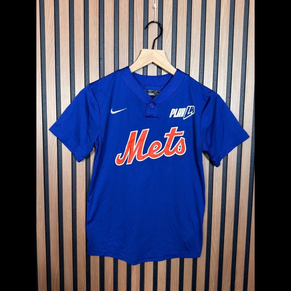 Nike New York Mets Jersey Medium Boys Blue #1 Henley Short Sleeve Team MLB